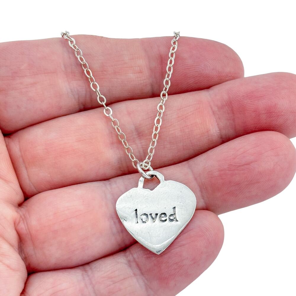 Vintage Sterling Silver 925 I Am Loved Heart Pendant Necklace 18"